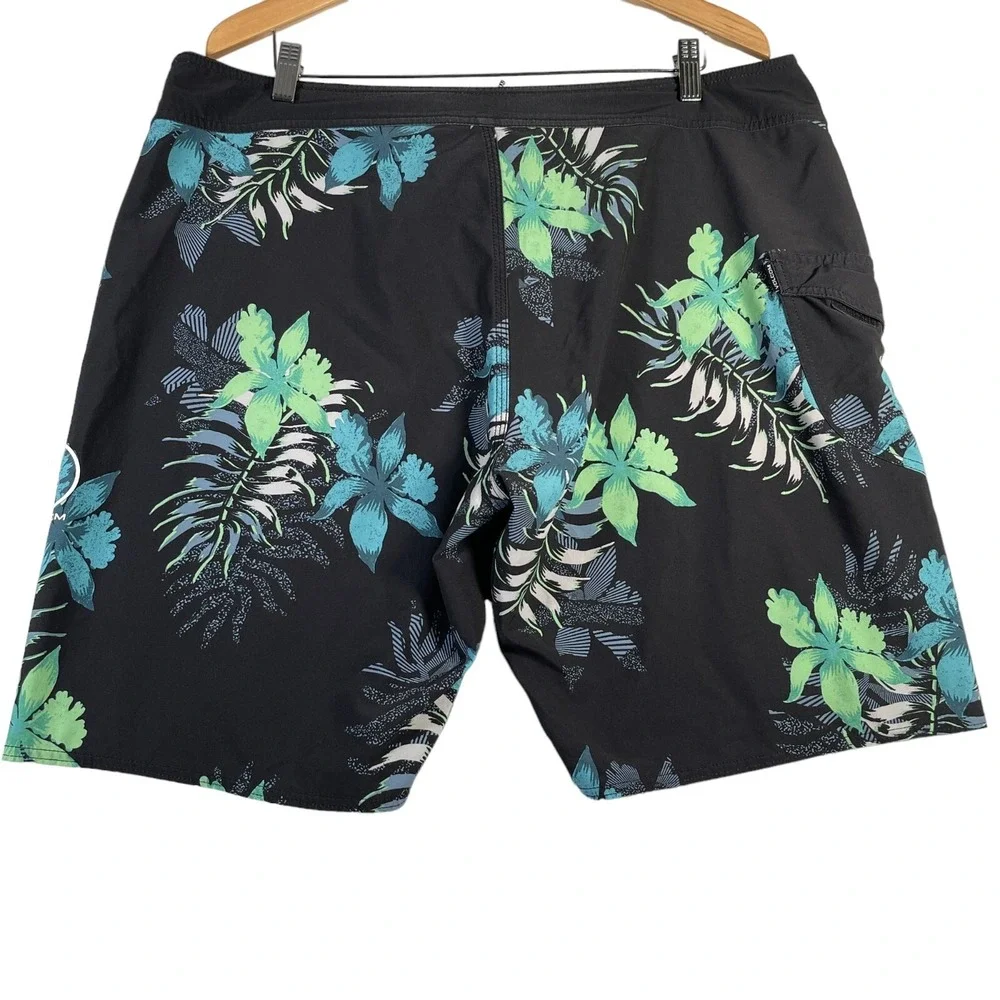 Volcom Board‎ Shorts Mens 38 Black Green Blue Floral Tropical Surf Swim Beach
